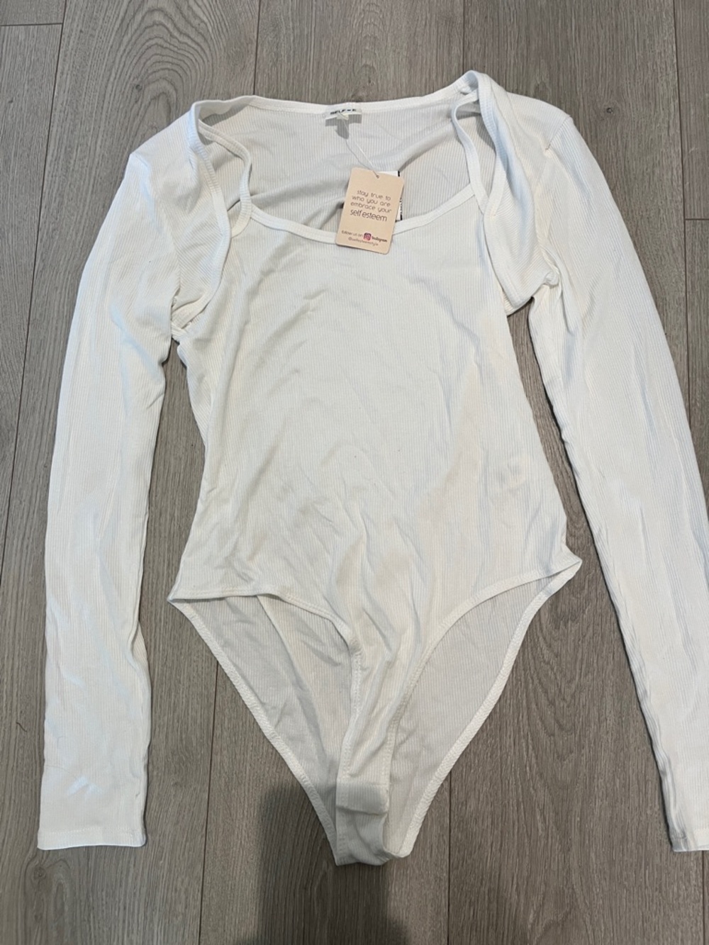 Self E white Ribbed Long-Sleeve Bodysuit